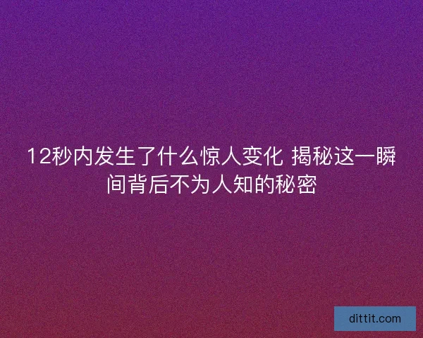 12秒内发生了什么惊人变化 揭秘这一瞬间背后不为人知的秘密